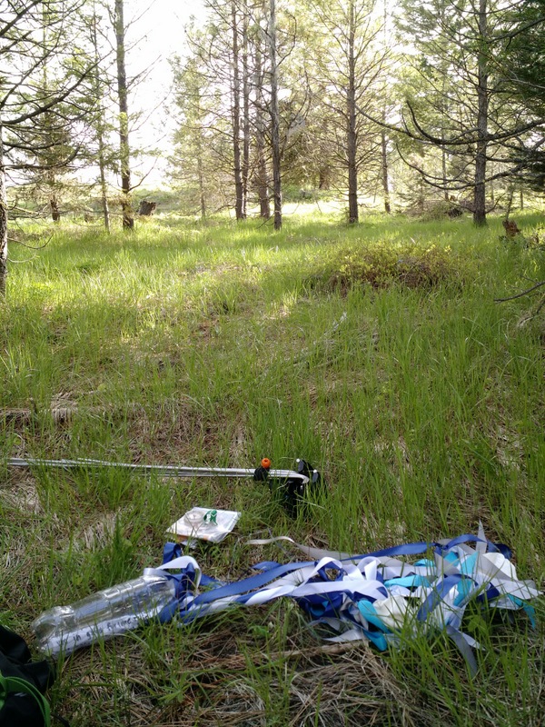 A home-made balloon message in a bottle. Glad I had a backpack to carry it out.